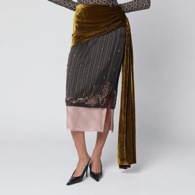 DRIES VAN NOTEN DRAPED SKIRT IN SILK AND VELVET
