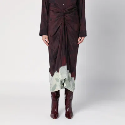 DRIES VAN NOTEN DRAPED SKIRT WITH BROWN SILK PRINT