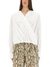 Dries Van Noten White Shirt With Draping And V-neck In Cotton Poplin Woman In White