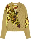 Dries Van Noten Camiel Leopard Orchid Print Faux Wrap Top In Green