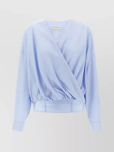 DRIES VAN NOTEN DRAPED V-NECK BLOUSE BUTTONED CUFFS