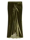 Dries Van Noten Smila Knot-detailed Silk-velvet Midi Skirt In Green