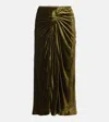 Dries Van Noten Smila Knot-detailed Silk-velvet Midi Skirt In Green