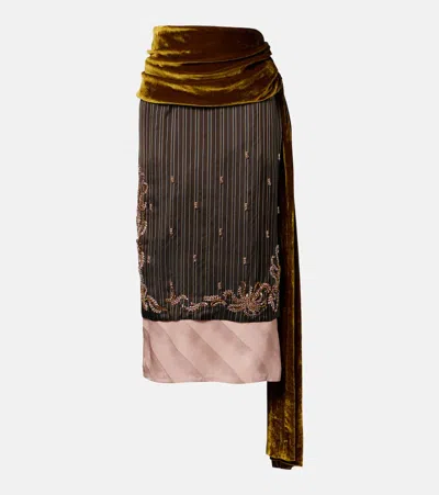 DRIES VAN NOTEN DRAPED VELVET MIDI SKIRT