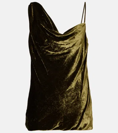 Dries Van Noten Asymmetric Draped Velvet Top In Green