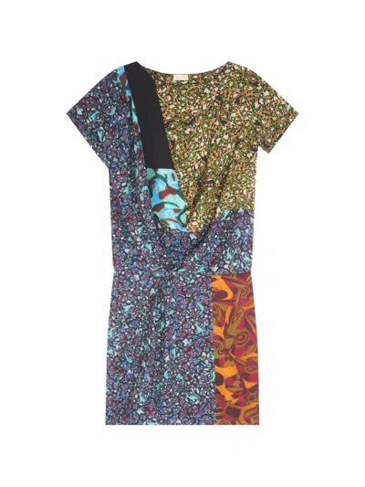 Dries Van Noten Draped Viscose Dress In Multi