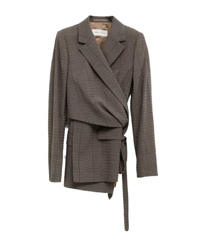 Dries Van Noten Draped Wool Blazer In Gray
