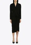 Dries Van Noten Draped Detail Wool Blend Dress In Black