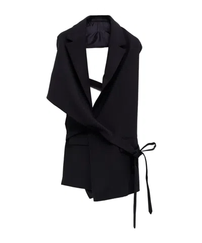 Dries Van Noten Draped Wool Vest In Black
