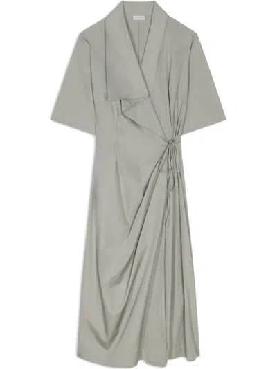 Dries Van Noten Draped Wrap Dress In Gray