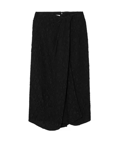 Dries Van Noten Draped Wrap-effect Cloqué Midi Skirt In Black