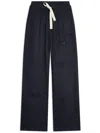 Dries Van Noten Wide Leg Wool Pant With Elastic Waistband In Blue