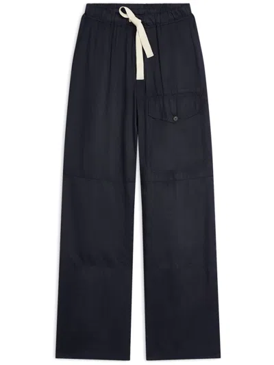Dries Van Noten Wide Leg Wool Pant With Elastic Waistband In Black