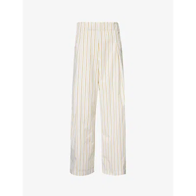 Dries Van Noten Womens Yellow Drawstring-waistband High-rise Cotton-poplin Trousers
