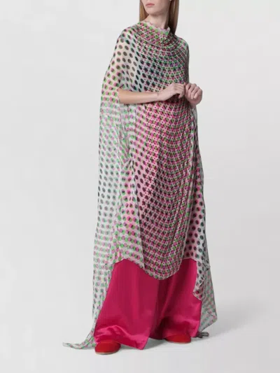 Dries Van Noten Dress Draped Neckline Sheer Overlay Embellishments In Multi