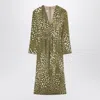 Dries Van Noten Dress With Belt And Khaki Green Print In Green