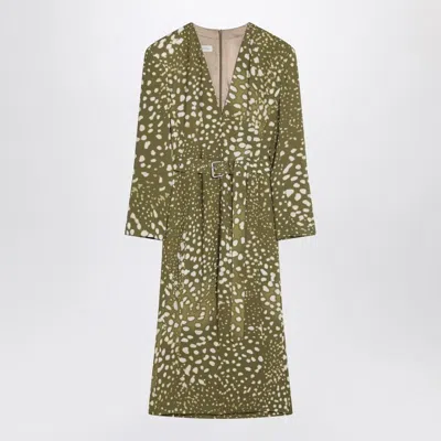 DRIES VAN NOTEN DRIES VAN NOTEN  DRESS WITH BELT AND KHAKI GREEN PRINT