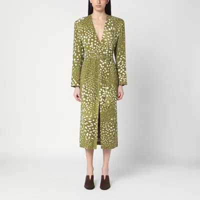 DRIES VAN NOTEN DRIES VAN NOTEN DRESS WITH BELT AND KHAKI GREEN PRINT