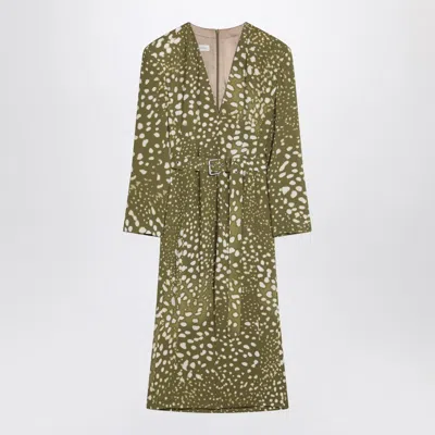Dries Van Noten Dress With Belt And Khaki Green Print In Multi