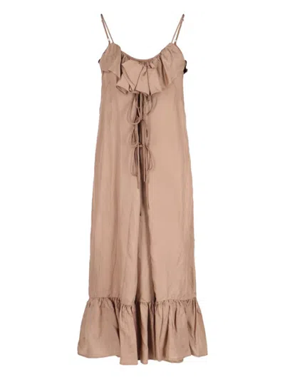 Dries Van Noten Light Brown Petticoat Dress With Ruffle