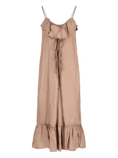 Dries Van Noten Ruffled Midi Petticoat Dress With Flowing Silhouette In Brown