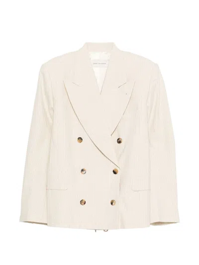 Dries Van Noten Double Breasted Coat Structured Shoulders Buttons In White