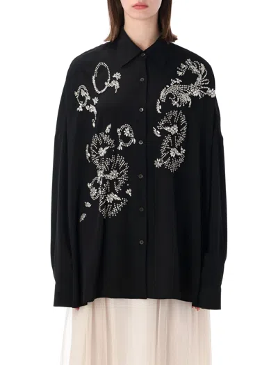 Dries Van Noten Oversized Shirt With Jewel Embroidery In Animal Print