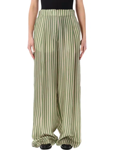 Dries Van Noten Striped Wide Leg Cupro Pants In Green
