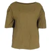 Dries Van Noten Drop Shoulder Short Sleeve Blouse In Khaki Linen In Green