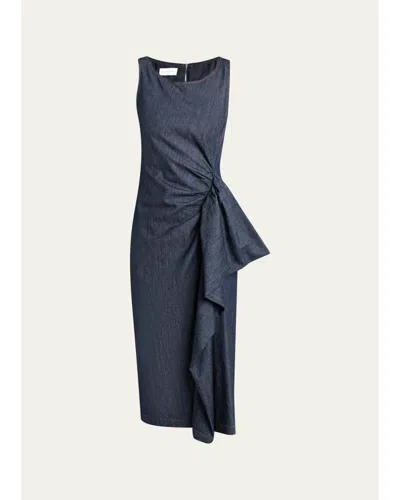Dries Van Noten Dropps Denim Ruffle Sleeveless Midi Dress In Indigo