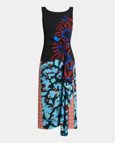 Dries Van Noten Dropps Patchwork Ruffle Sleeveless Midi Dress In Desin A