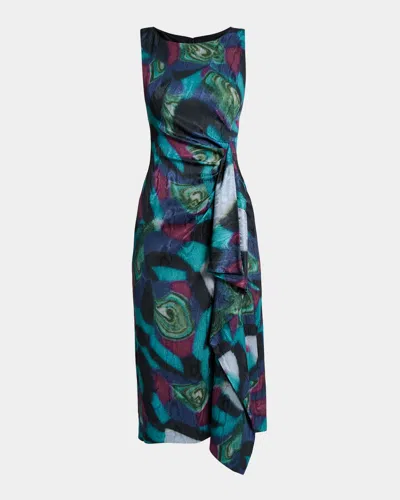Dries Van Noten Dropps Sleeveless Ruched Ruffle Midi Dress In Green