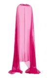 Dries Van Noten Ducy Cape-sleeve Mousseline-silk Dress In Pink