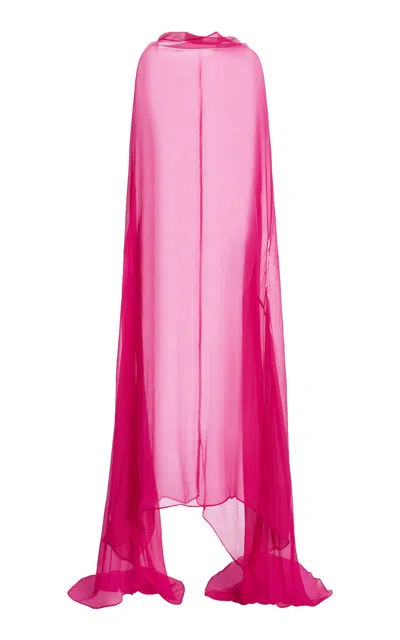 Dries Van Noten Ducy Cape-sleeve Mousseline-silk Dress In Pink
