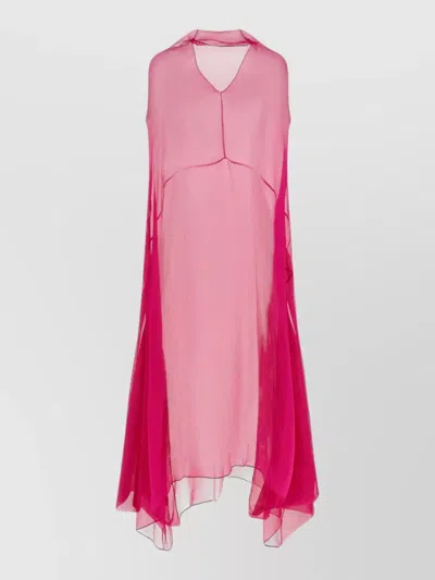 Dries Van Noten Ducy Dress Flowing Sheer V Neck Sleeveless In Pink