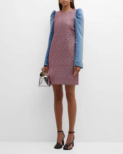 Dries Van Noten Duffy Sequin Long Sleeve Mixed Media Dress In Pink