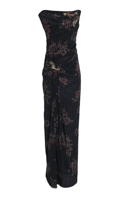 Dries Van Noten Dumas Draped Maxi Dress In Multi