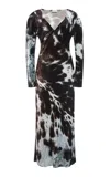 Dries Van Noten Duska Cow-printed Silk-velvet Midi Dress In Brown