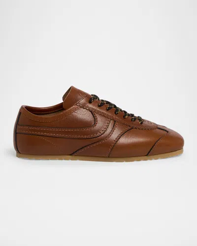 Dries Van Noten Dustin Calf Leather Retro Sneakers In Brown