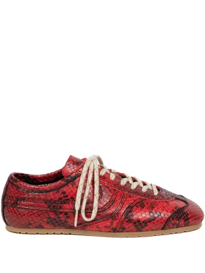 Dries Van Noten Dustin Snakeskin Sneakers In Vermillon