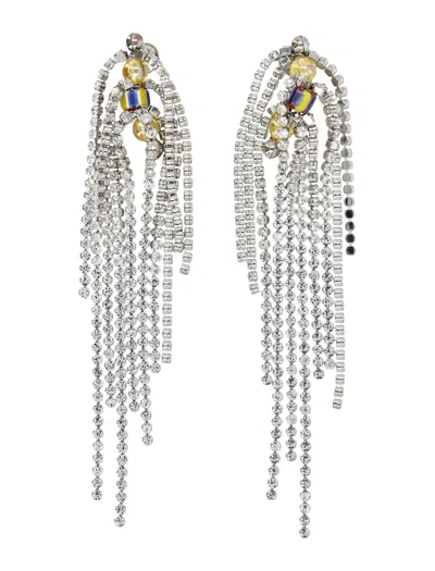 Dries Van Noten Crystal Fringe Earrings In Metallic
