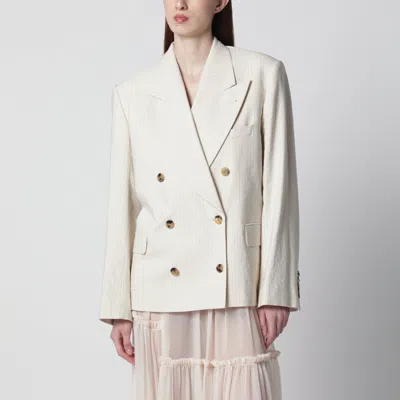Dries Van Noten Double Breasted Coat Structured Shoulders Buttons In White