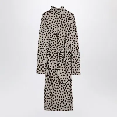 Dries Van Noten Polka Dot Dress With Bow And Belt In Gray