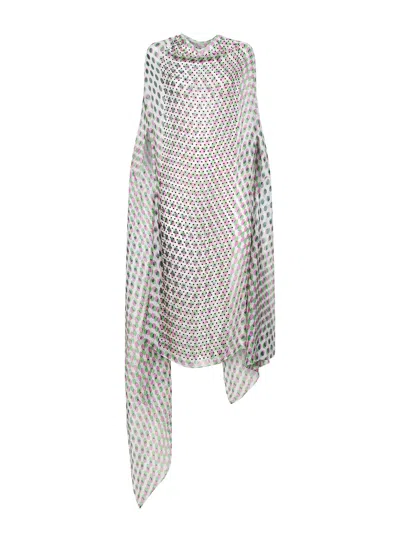 Dries Van Noten Ecru Silk Crepon Layered Optical Polka Dot-print Cape-style Dress In Multi