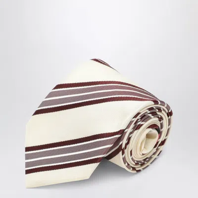 Dries Van Noten Ecru Striped Silk Tie In Beige