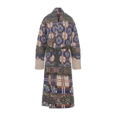 Dries Van Noten Womens Ecru Telos Long Wool-blend Cardigan In Blue
