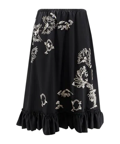 Dries Van Noten Elastic Waist Midi Skirt In Black
