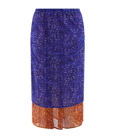 Dries Van Noten Purple & Orange Mesh Midi Skirt In Multi