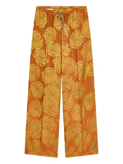 Dries Van Noten Elasticated Floral Trousers In Orange