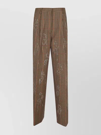 Dries Van Noten Emb 9048 Checked Embroidered Trousers In Brown